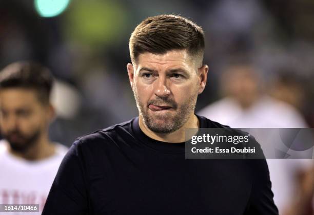 Steven Gerrard, manager of Al-Ettifaq looks on during the Saudi Pro League match between Al-Ettifaq and Al Nassr at Prince Mohamed bin Fahd Stadium...