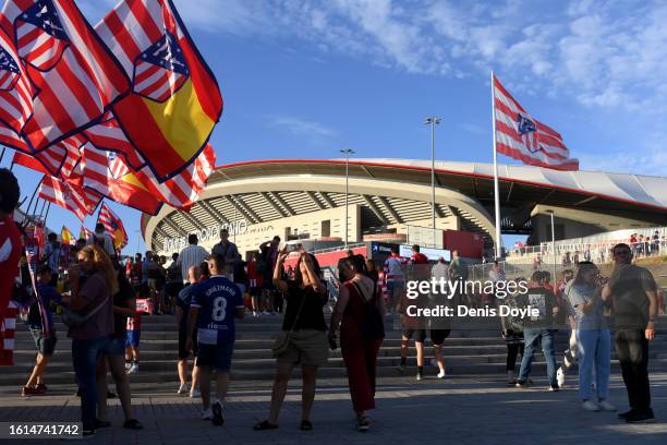 General view outside the stadium as fans arrive prior to the LaLiga EA Sports match between Atletico Madrid and Granada CF at Civitas Metropolitano...