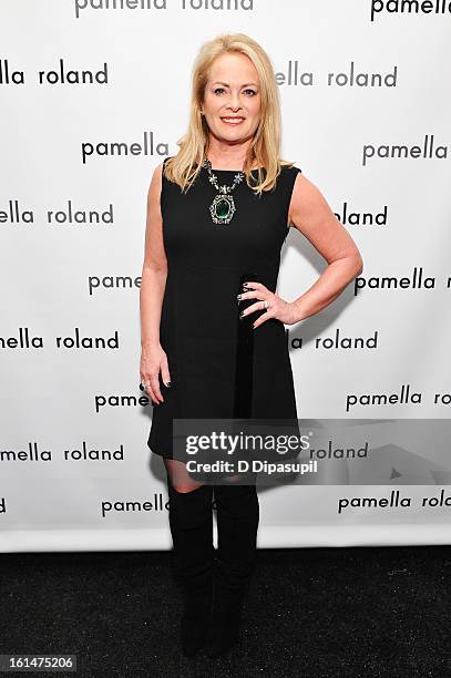 Designer Pamella Roland poses backstage at the Pamella Roland Fall 2013 fashion show during Mercedes-Benz Fashion Week at at The Studio at Lincoln...