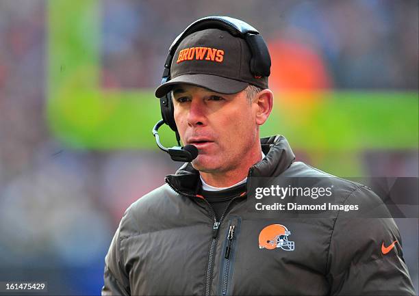 Head coach Pat Shurmur of the Cleveland Browns walks on the sideline during a game against the Pittsburgh Steelers at Cleveland Browns Stadium in...