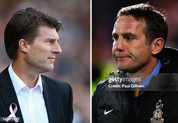 A comparison has been made between Michael Laudrup and Phil Parkinson. Original image ids are 153538317, 157239656) In this composite image a...