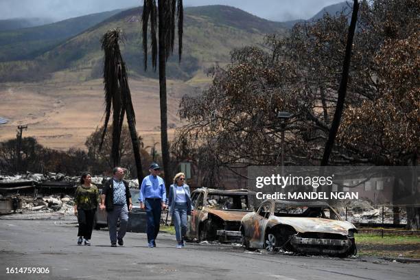 President Joe Biden , US First Lady Jill Biden , Hawaii Governor Josh Green and Jaime Green, First Lady of Hawaii, visit an area devastated by...