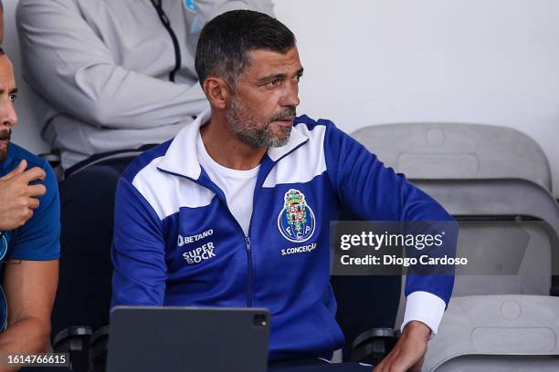 Head Coach Sergio Conceicao of FC Porto looks on in the stands during the Liga Portugal Bwin match between Moreirense FC and FC Porto at Parque...