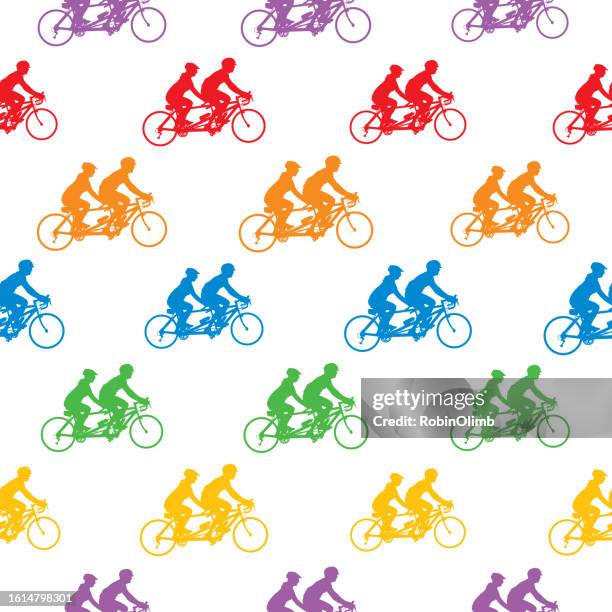 paar, das tandemfahrrad nahtloses muster fährt - tandem bicycle stock-grafiken, -clipart, -cartoons und -symbole