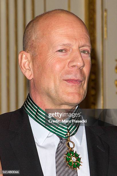 Bruce Willis poses after being awarded 'Commandeur dans l'Ordre des Arts et Lettres' at Ministere de la Culture on February 11, 2013 in Paris, France.