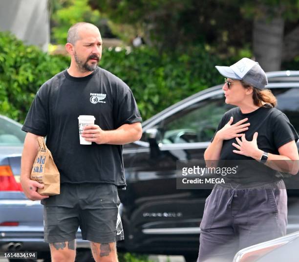 Shia LaBeouf and Marja-Lewis Ryan are seen on August 19, 2023 in Los Angeles, California.