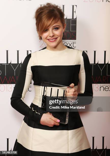 Next Future Icon winner Chloe Moretz poses in the press room at the Elle Style Awards at The Savoy Hotel on February 11, 2013 in London, England.