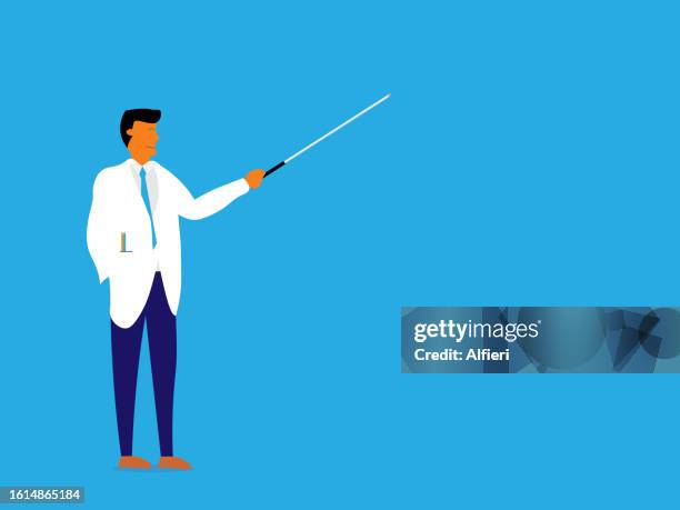 doctor holding pointer - pointer stick stock illustrations