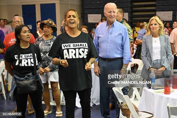 President Joe Biden and First Lady Jill Biden attend a community engagement event at the Lahaina Civic Center in Lahaina, Hawaii on August 21, 2023.