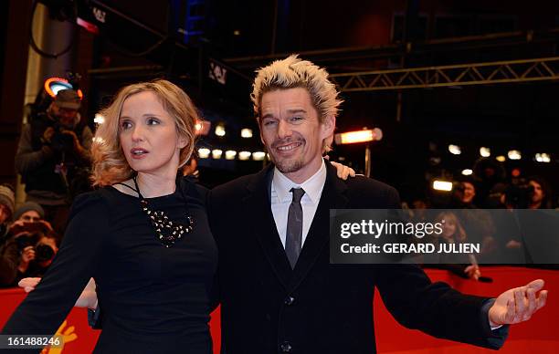 French-born US actress Julie Delpy and actor and screenwriter Ethan Hawke pose for photographers as they arrives on the red carpet for the premiere...