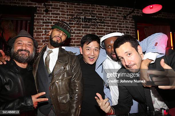 Mr. Brainwash, Swizz Beatz, Kevin Lee, DJ Irie and DJ Cobra attend House Of Hype Monster Grammy Party at House Of Hype on February 10, 2013 in Los...