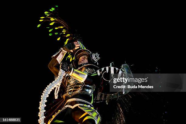 Dancers and musicians of São Clemente Samba School during the opening parade whose theme Horario Nobre tells in chapters the story of several...