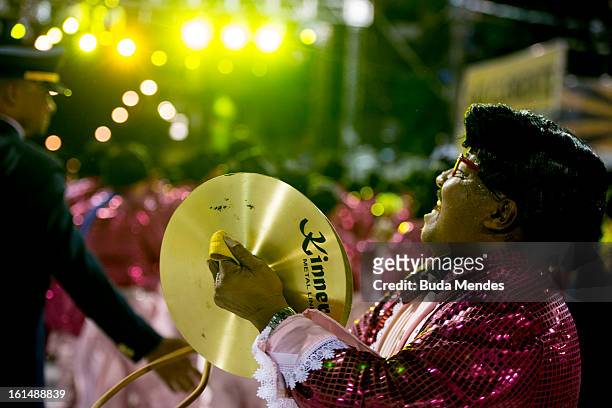 Dancers and musicians of São Clemente Samba School during the opening parade whose theme Horario Nobre tells in chapters the story of several...