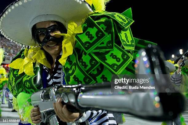 Dancers and musicians of São Clemente Samba School during the opening parade whose theme Horario Nobre tells in chapters the story of several...