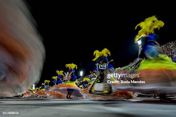 Dancers and musicians of São Clemente Samba School during the opening parade whose theme Horario Nobre tells in chapters the story of several...