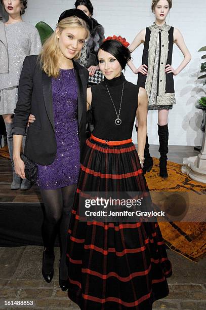 Actress Maggie Grace and designer Stacey Bendet pose at the Alice + Olivia By Stacey Bendet Fall 2013 fashion show presentation during Mercedes-Benz...