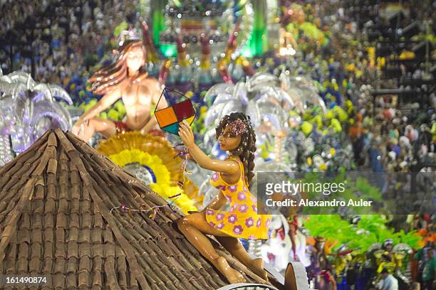 Floats, dancers and musicians of São Clemente Samba School during the opening parade whose theme Horario Nobre tells in chapters the story of several...