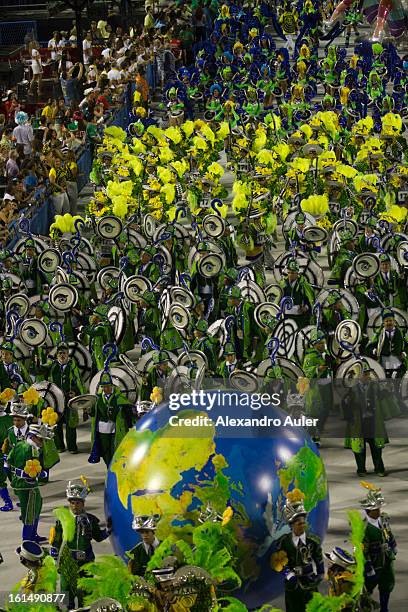 Floats, dancers and musicians of São Clemente Samba School during the opening parade whose theme Horario Nobre tells in chapters the story of several...