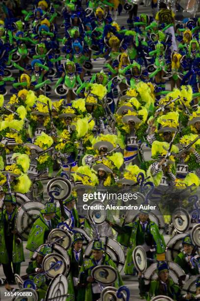 Floats, dancers and musicians of São Clemente Samba School during the opening parade whose theme Horario Nobre tells in chapters the story of several...