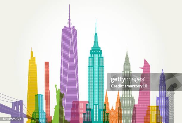 ilustraciones, imágenes clip art, dibujos animados e iconos de stock de new york skyline - detallado - empire state building