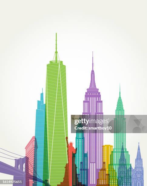 new york skyline - detailed - st patrick's cathedral manhattan stock illustrations