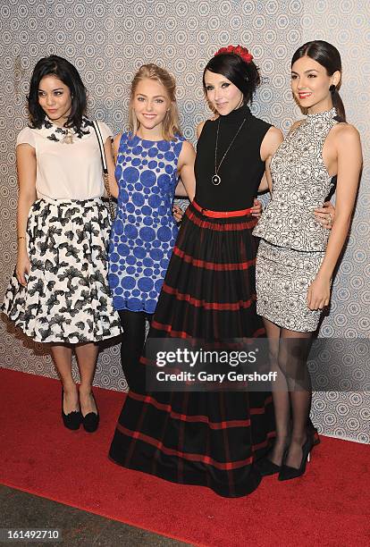 Vanessa Hudgens, AnnaSophia Robb, designer Stacey Bendet and Victoria Justice attendthe Alice + Olivia By Stacey Bendet presentation during Fall 2013...