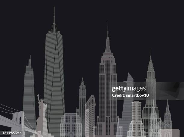 new york skyline - black and white - one world trade center vector stock illustrations