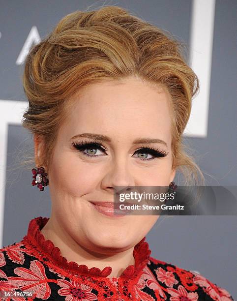 Adele arrives at the The 55th Annual GRAMMY Awards on February 10, 2013 in Los Angeles, California.