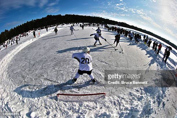 Players participate in the 2013 USA Hockey Pond Hockey National Championships on February 9, 2013 in Eagle River, Wisconsin. The three-day tournament...
