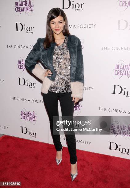Actress Victoria Justice attends The Cinema Society And Dior Beauty Presents A Screening Of "Beautiful Creatures" at Tribeca Cinemas on February 11,...