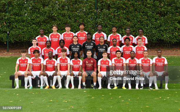 Arsenal U18 back row Daniel Oyetunde, William Sweet, Maldini Kacurri, Zacariah Shuaib, Ayden Heaven, Max Kuczynski, Bless Akolbire, Osman Kamara....