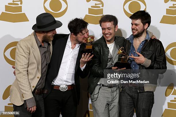 Musicians Ted Dwane, Marcus Mumford, Ben Lovett and Country Winston-Marshall of Mumford & Sons, winners of Best Long Form Music Video and Album of...