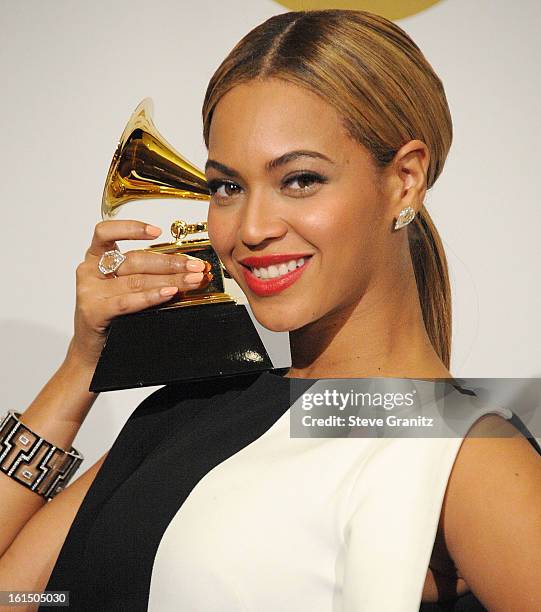 Beyonce poses at the The 55th Annual GRAMMY Awards on February 10, 2013 in Los Angeles, California.