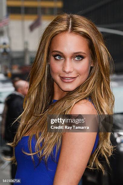 Model Hannah Davis enters the "Late Show With David Letterman" taping at the Ed Sullivan Theater on February 11, 2013 in New York City.