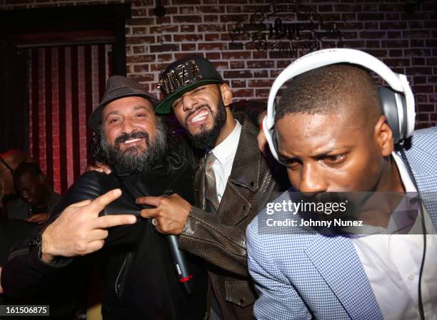 Mr. Brainwash, Swizz Beatz and DJ Irie attend House Of Hype Monster Grammy Party at House Of Hype on February 10, 2013 in Los Angeles, California.