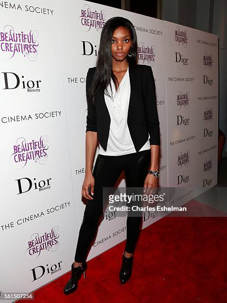 Model Adaora Cobb arrives at The Cinema Society And Dior Beauty host a screening of "Beautiful Creatures" at Tribeca Cinemas on February 11, 2013 in...