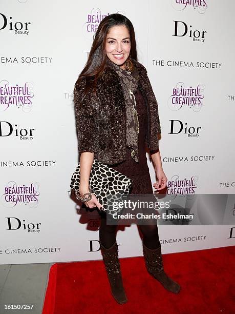 Dayssi Olarte de Kanavos arrives at The Cinema Society And Dior Beauty host a screening of "Beautiful Creatures" at Tribeca Cinemas on February 11,...