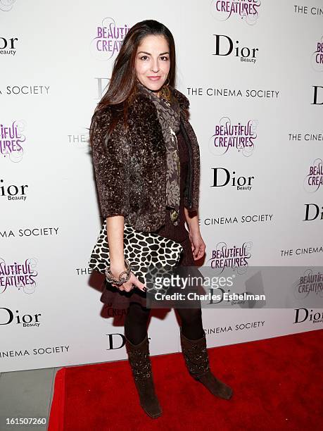 Dayssi Olarte de Kanavos arrives at The Cinema Society And Dior Beauty host a screening of "Beautiful Creatures" at Tribeca Cinemas on February 11,...
