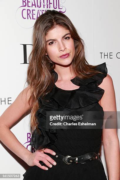 Model Eleni Tsavousis arrives at The Cinema Society And Dior Beauty host a screening of "Beautiful Creatures" at Tribeca Cinemas on February 11, 2013...
