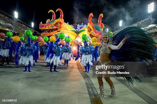 Dancers of Unidos de Vila Isabel during Carnival 2013 at Sambodrome Marques da Sapucai on February 12, 2013 in Rio de Janeiro, Brazil.