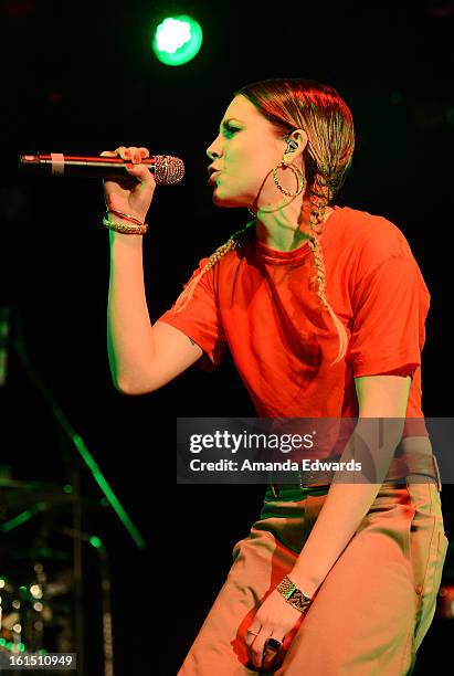 Musician Skylar Grey performs onstage at the Myspace LIVE Show Presented By Chapstick Sessions at the Key Club on February 11, 2013 in West...