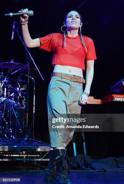 Musician Skylar Grey performs onstage at the Myspace LIVE Show Presented By Chapstick Sessions at the Key Club on February 11, 2013 in West...