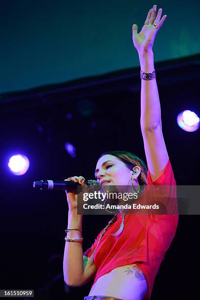 Musician Skylar Grey performs onstage at the Myspace LIVE Show Presented By Chapstick Sessions at the Key Club on February 11, 2013 in West...