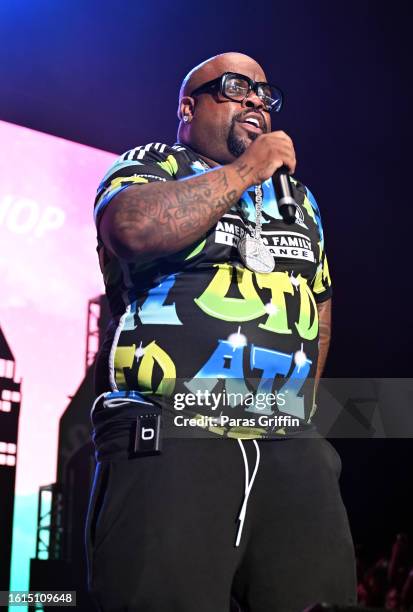 CeeLo Green of Goodie Mob performs onstage during ATL Hip-Hop Hop 50 concert: Yesterday, Today And -Ever at Cellairis Amphitheatre at Lakewood on...