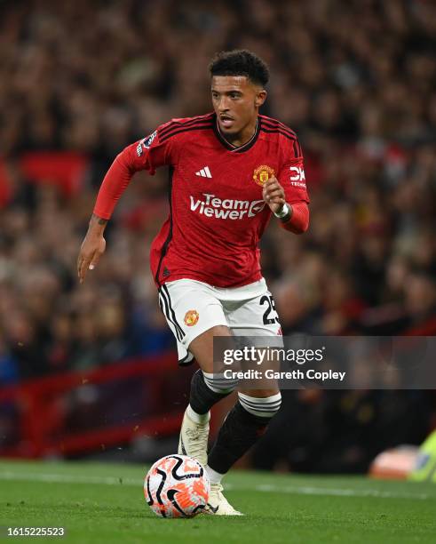 Jadon Sancho of Manchester United during the Premier League match between Manchester United and Wolverhampton Wanderers at Old Trafford on August 14,...