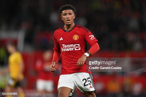 Jadon Sancho of Manchester United during the Premier League match between Manchester United and Wolverhampton Wanderers at Old Trafford on August 14,...