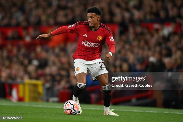 Jadon Sancho of Manchester United during the Premier League match between Manchester United and Wolverhampton Wanderers at Old Trafford on August 14,...