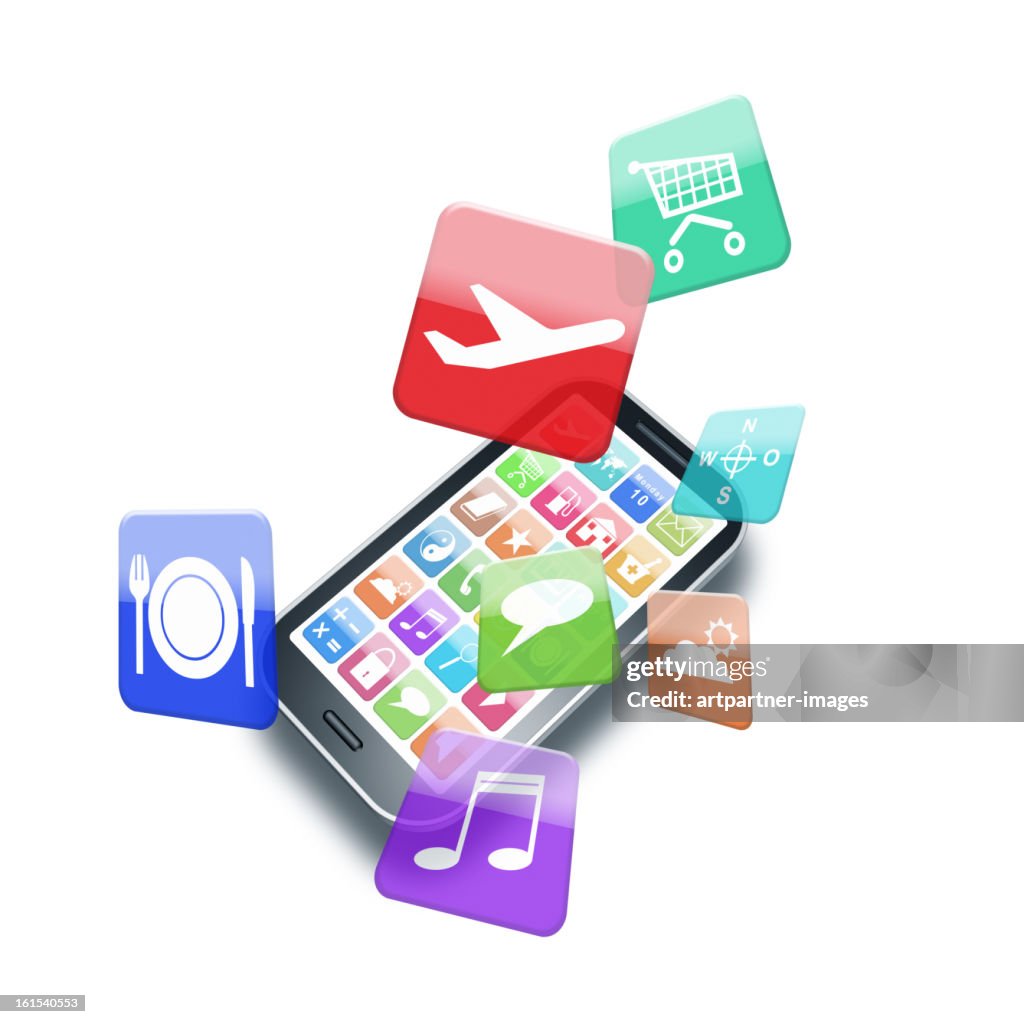 Apps flying around a modern smartphone