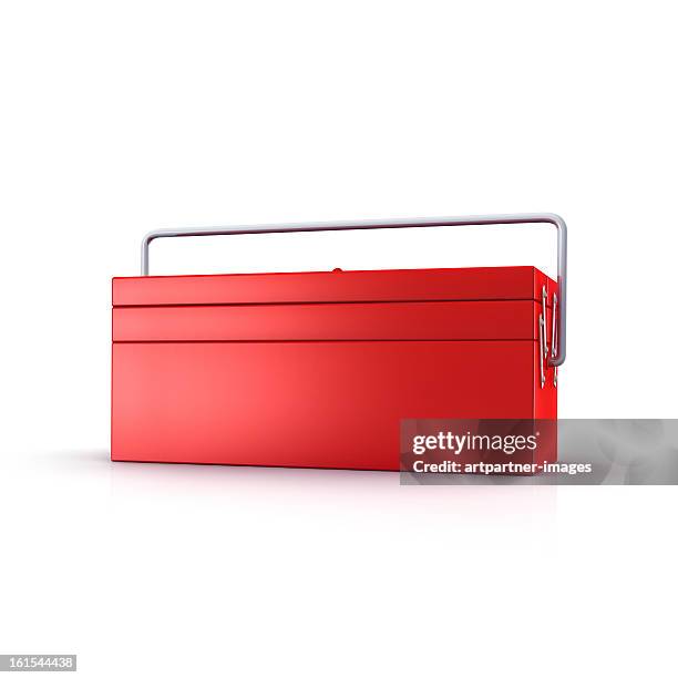 red toolbox on a white background - boîte à outils photos et images de collection