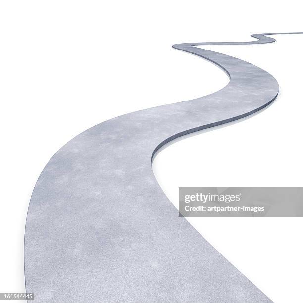 empty road on a white backgroundd - strada tortuosa foto e immagini stock